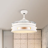 16" Wide Acrylic Drum Semi Flush Light Fixture Modernist LED White Ceiling Fan Lamp with 4 Blades Clearhalo 'Ceiling Fans with Lights' 'Ceiling Fans' 'Modern Ceiling Fans' 'Modern' Lighting' 1983190