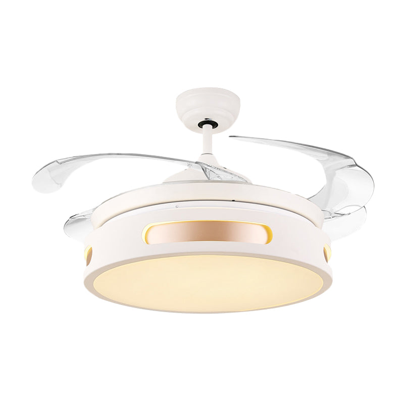 16" Wide Acrylic Drum Semi Flush Light Fixture Modernist LED White Ceiling Fan Lamp with 4 Blades Clearhalo 'Ceiling Fans with Lights' 'Ceiling Fans' 'Modern Ceiling Fans' 'Modern' Lighting' 1983191