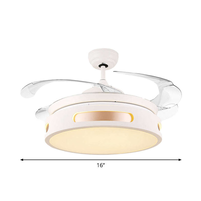 16" Wide Acrylic Drum Semi Flush Light Fixture Modernist LED White Ceiling Fan Lamp with 4 Blades Clearhalo 'Ceiling Fans with Lights' 'Ceiling Fans' 'Modern Ceiling Fans' 'Modern' Lighting' 1983192
