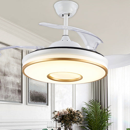 19" Wide Circle Hanging Fan Lamp Minimal Acrylic Dining Room LED Semi Flush Mount Lighting in White with 4 Blades White Clearhalo 'Ceiling Fans with Lights' 'Ceiling Fans' 'Modern Ceiling Fans' 'Modern' Lighting' 1983199
