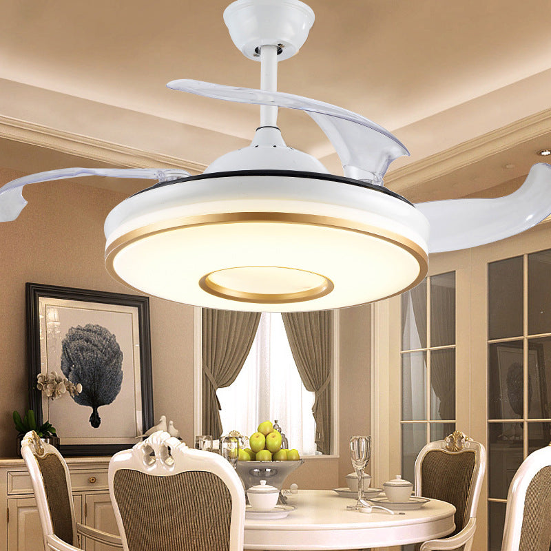 19" Wide Circle Hanging Fan Lamp Minimal Acrylic Dining Room LED Semi Flush Mount Lighting in White with 4 Blades Clearhalo 'Ceiling Fans with Lights' 'Ceiling Fans' 'Modern Ceiling Fans' 'Modern' Lighting' 1983200