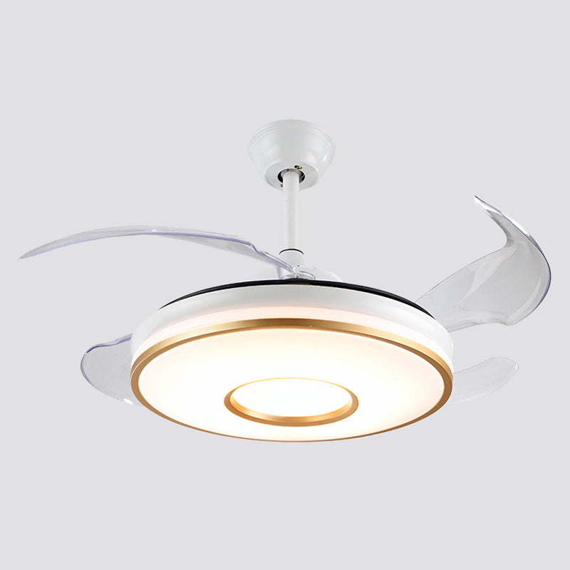 19" Wide Circle Hanging Fan Lamp Minimal Acrylic Dining Room LED Semi Flush Mount Lighting in White with 4 Blades Clearhalo 'Ceiling Fans with Lights' 'Ceiling Fans' 'Modern Ceiling Fans' 'Modern' Lighting' 1983202