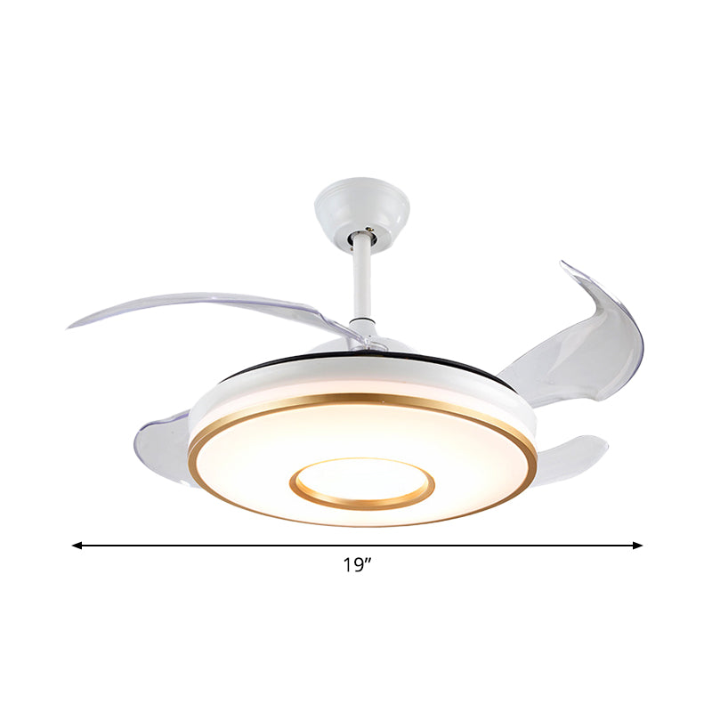 19" Wide Circle Hanging Fan Lamp Minimal Acrylic Dining Room LED Semi Flush Mount Lighting in White with 4 Blades Clearhalo 'Ceiling Fans with Lights' 'Ceiling Fans' 'Modern Ceiling Fans' 'Modern' Lighting' 1983203