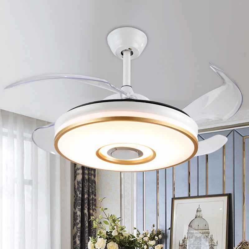 Simple Circle 4 Blades Semi Flush Ceiling Light Acrylic Living Room LED Pendant Fan Lamp in White, 16" Wide White Clearhalo 'Ceiling Fans with Lights' 'Ceiling Fans' 'Modern Ceiling Fans' 'Modern' Lighting' 1983204