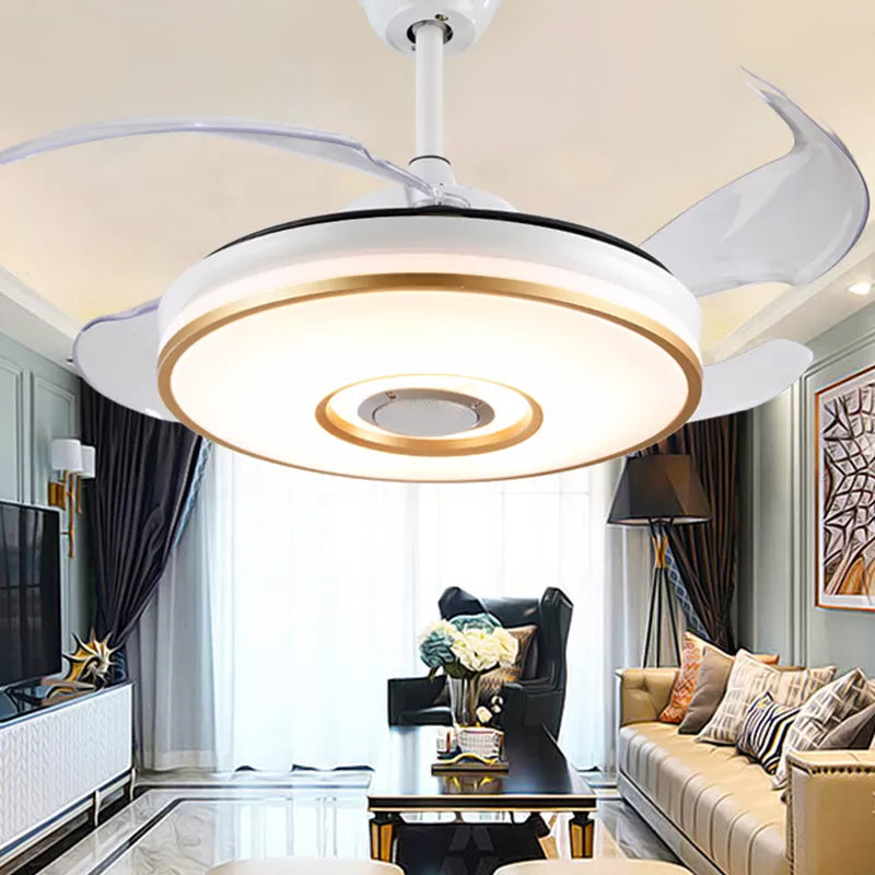 Simple Circle 4 Blades Semi Flush Ceiling Light Acrylic Living Room LED Pendant Fan Lamp in White, 16" Wide Clearhalo 'Ceiling Fans with Lights' 'Ceiling Fans' 'Modern Ceiling Fans' 'Modern' Lighting' 1983205