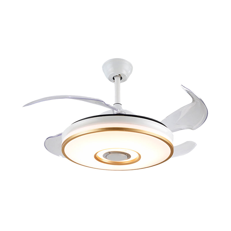 Simple Circle 4 Blades Semi Flush Ceiling Light Acrylic Living Room LED Pendant Fan Lamp in White, 16" Wide Clearhalo 'Ceiling Fans with Lights' 'Ceiling Fans' 'Modern Ceiling Fans' 'Modern' Lighting' 1983206