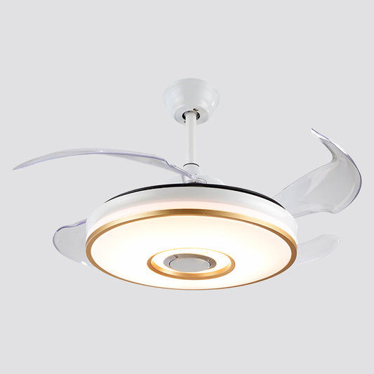 Simple Circle 4 Blades Semi Flush Ceiling Light Acrylic Living Room LED Pendant Fan Lamp in White, 16" Wide Clearhalo 'Ceiling Fans with Lights' 'Ceiling Fans' 'Modern Ceiling Fans' 'Modern' Lighting' 1983207