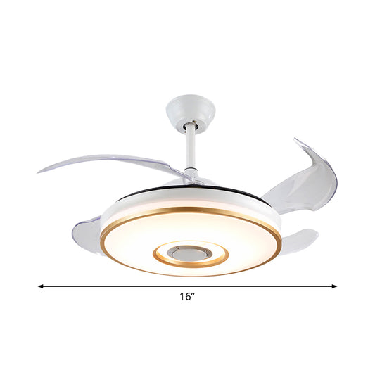 Simple Circle 4 Blades Semi Flush Ceiling Light Acrylic Living Room LED Pendant Fan Lamp in White, 16" Wide Clearhalo 'Ceiling Fans with Lights' 'Ceiling Fans' 'Modern Ceiling Fans' 'Modern' Lighting' 1983208