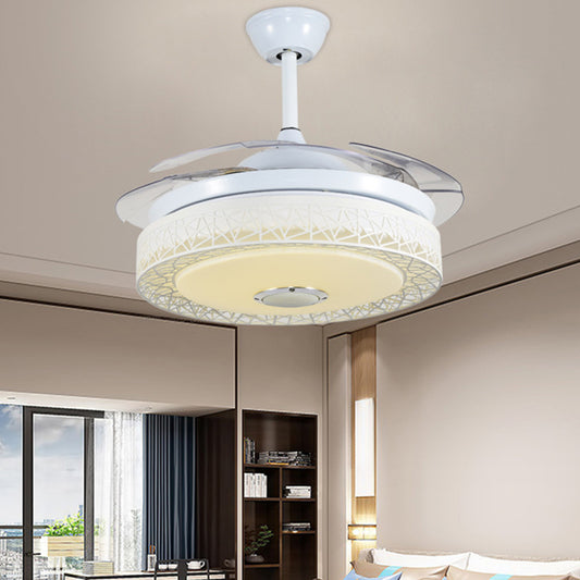 4 Blades Nest Dining Room Hanging Fan Light Acrylic 19" Wide LED Nordic Semi Flush in White White Clearhalo 'Ceiling Fans with Lights' 'Ceiling Fans' 'Modern Ceiling Fans' 'Modern' Lighting' 1983209