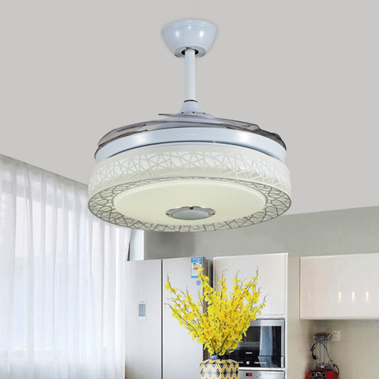 4 Blades Nest Dining Room Hanging Fan Light Acrylic 19" Wide LED Nordic Semi Flush in White Clearhalo 'Ceiling Fans with Lights' 'Ceiling Fans' 'Modern Ceiling Fans' 'Modern' Lighting' 1983210