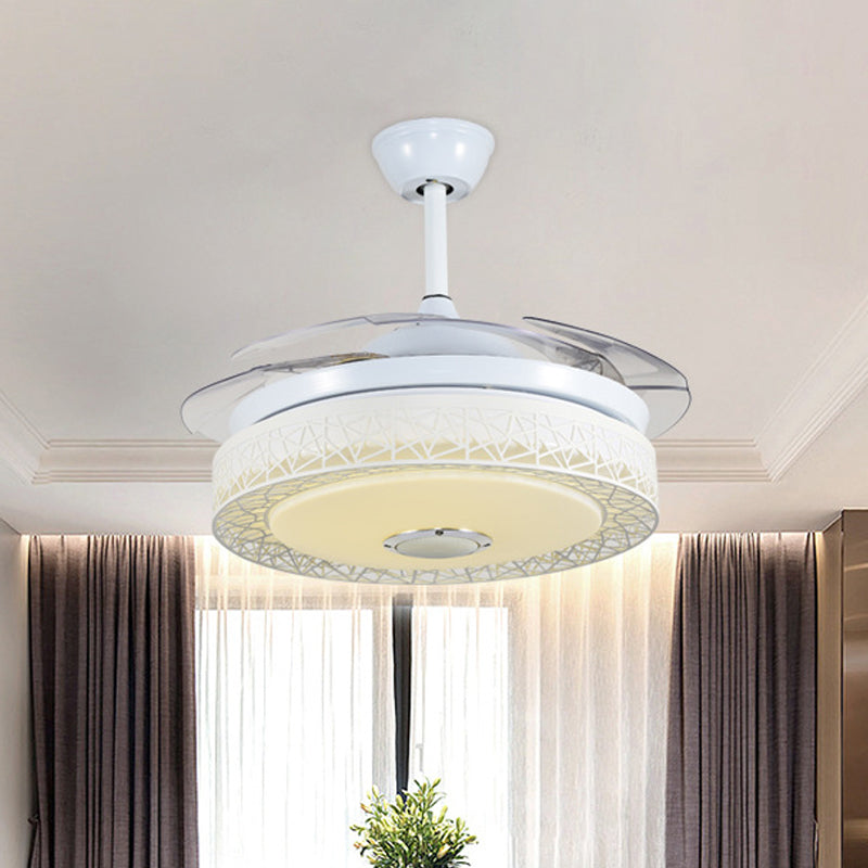 4 Blades Nest Dining Room Hanging Fan Light Acrylic 19" Wide LED Nordic Semi Flush in White Clearhalo 'Ceiling Fans with Lights' 'Ceiling Fans' 'Modern Ceiling Fans' 'Modern' Lighting' 1983211