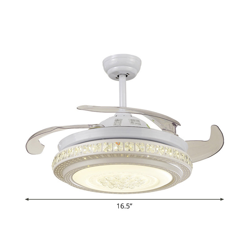 2-Tier Round Crystal Semi Mount Lighting Contemporary 16.5" Wide LED White Hanging Fan Lamp, 4 Blades Clearhalo 'Ceiling Fans with Lights' 'Ceiling Fans' 'Modern Ceiling Fans' 'Modern' Lighting' 1983220