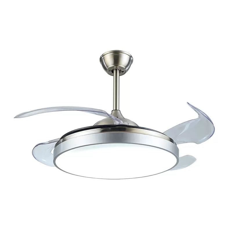 4 Blades Drum Acrylic Ceiling Fan Light Modern LED White Semi Flush Mount, 19" Wide Clearhalo 'Ceiling Fans with Lights' 'Ceiling Fans' 'Modern Ceiling Fans' 'Modern' Lighting' 1983224