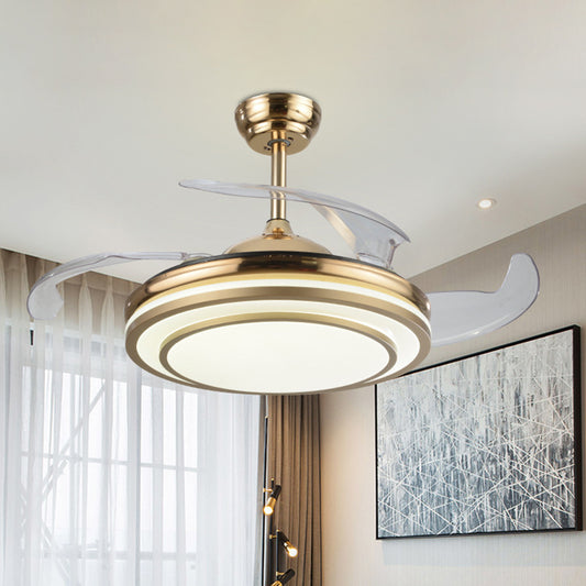 Gold Tiered Semi Flush Mount Lighting Simple 4 Blades LED Acrylic Hanging Fan Lamp, 19" Wide Gold Clearhalo 'Ceiling Fans with Lights' 'Ceiling Fans' 'Modern Ceiling Fans' 'Modern' Lighting' 1983236