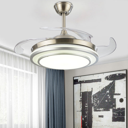 Gold Tiered Semi Flush Mount Lighting Simple 4 Blades LED Acrylic Hanging Fan Lamp, 19" Wide Clearhalo 'Ceiling Fans with Lights' 'Ceiling Fans' 'Modern Ceiling Fans' 'Modern' Lighting' 1983237