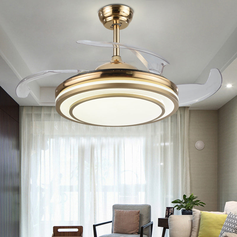 Gold Tiered Semi Flush Mount Lighting Simple 4 Blades LED Acrylic Hanging Fan Lamp, 19" Wide Clearhalo 'Ceiling Fans with Lights' 'Ceiling Fans' 'Modern Ceiling Fans' 'Modern' Lighting' 1983238