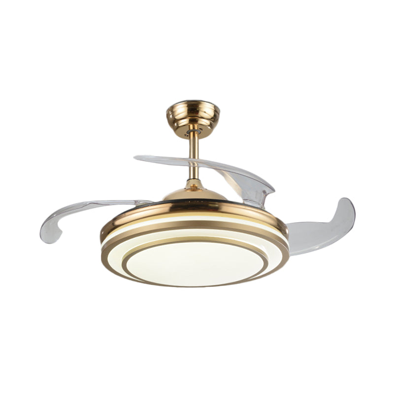 Gold Tiered Semi Flush Mount Lighting Simple 4 Blades LED Acrylic Hanging Fan Lamp, 19" Wide Clearhalo 'Ceiling Fans with Lights' 'Ceiling Fans' 'Modern Ceiling Fans' 'Modern' Lighting' 1983239