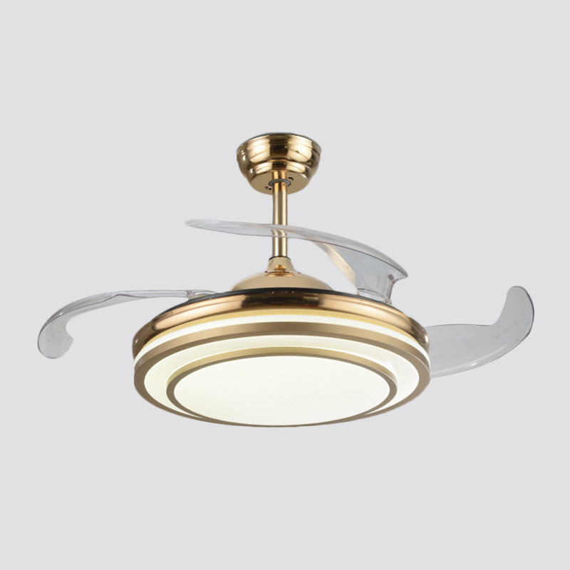 Gold Tiered Semi Flush Mount Lighting Simple 4 Blades LED Acrylic Hanging Fan Lamp, 19" Wide Clearhalo 'Ceiling Fans with Lights' 'Ceiling Fans' 'Modern Ceiling Fans' 'Modern' Lighting' 1983240