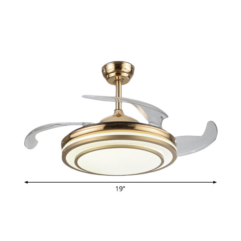 Gold Tiered Semi Flush Mount Lighting Simple 4 Blades LED Acrylic Hanging Fan Lamp, 19" Wide Clearhalo 'Ceiling Fans with Lights' 'Ceiling Fans' 'Modern Ceiling Fans' 'Modern' Lighting' 1983241