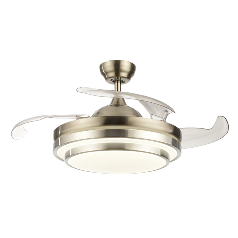 Modern LED Ceiling Fan Light Silver Layered Round 4-Blade Semi Flush with Acrylic Shade, 19" Wide Clearhalo 'Ceiling Fans with Lights' 'Ceiling Fans' 'Modern Ceiling Fans' 'Modern' Lighting' 1983245