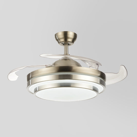 Modern LED Ceiling Fan Light Silver Layered Round 4-Blade Semi Flush with Acrylic Shade, 19" Wide Clearhalo 'Ceiling Fans with Lights' 'Ceiling Fans' 'Modern Ceiling Fans' 'Modern' Lighting' 1983246