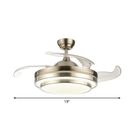 Modern LED Ceiling Fan Light Silver Layered Round 4-Blade Semi Flush with Acrylic Shade, 19" Wide Clearhalo 'Ceiling Fans with Lights' 'Ceiling Fans' 'Modern Ceiling Fans' 'Modern' Lighting' 1983247