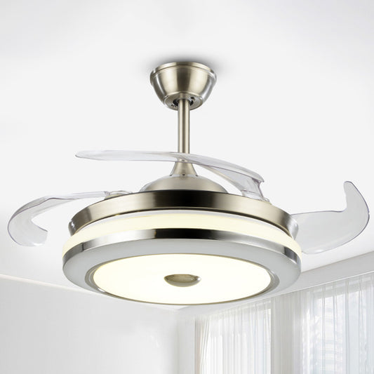 Circular Semi Flush Light Fixture Simple 19" Wide LED Bedroom Ceiling Fan Lamp Fixture in Silver, 4 Blades Silver Clearhalo 'Ceiling Fans with Lights' 'Ceiling Fans' 'Modern Ceiling Fans' 'Modern' Lighting' 1983248