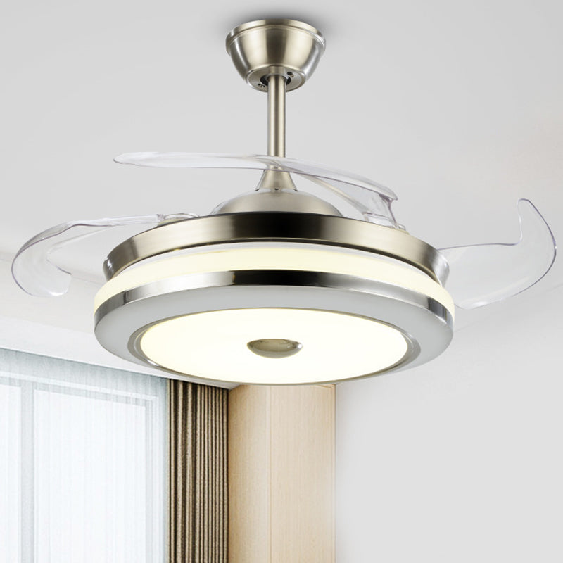 Circular Semi Flush Light Fixture Simple 19" Wide LED Bedroom Ceiling Fan Lamp Fixture in Silver, 4 Blades Clearhalo 'Ceiling Fans with Lights' 'Ceiling Fans' 'Modern Ceiling Fans' 'Modern' Lighting' 1983249