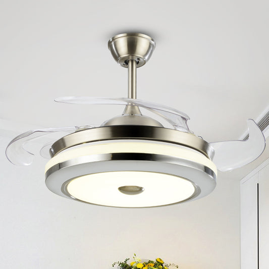 Circular Semi Flush Light Fixture Simple 19" Wide LED Bedroom Ceiling Fan Lamp Fixture in Silver, 4 Blades Clearhalo 'Ceiling Fans with Lights' 'Ceiling Fans' 'Modern Ceiling Fans' 'Modern' Lighting' 1983250