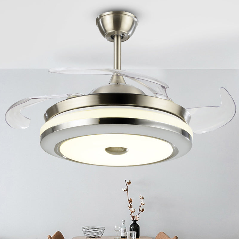 Circular Semi Flush Light Fixture Simple 19" Wide LED Bedroom Ceiling Fan Lamp Fixture in Silver, 4 Blades Clearhalo 'Ceiling Fans with Lights' 'Ceiling Fans' 'Modern Ceiling Fans' 'Modern' Lighting' 1983251