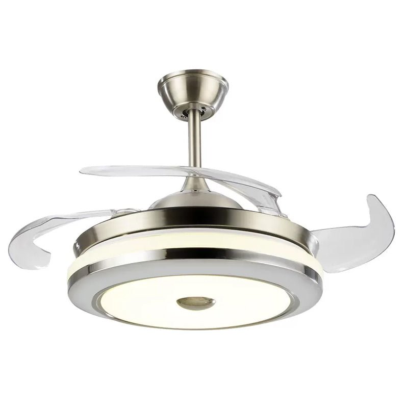 Circular Semi Flush Light Fixture Simple 19" Wide LED Bedroom Ceiling Fan Lamp Fixture in Silver, 4 Blades Clearhalo 'Ceiling Fans with Lights' 'Ceiling Fans' 'Modern Ceiling Fans' 'Modern' Lighting' 1983252