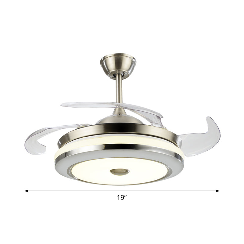 Circular Semi Flush Light Fixture Simple 19" Wide LED Bedroom Ceiling Fan Lamp Fixture in Silver, 4 Blades Clearhalo 'Ceiling Fans with Lights' 'Ceiling Fans' 'Modern Ceiling Fans' 'Modern' Lighting' 1983253
