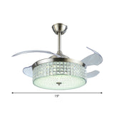 19" Wide Nordic Drum Pendant Fan Light Crystal Encrusted Living Room LED Semi Flush Mount in Silver with 4 Blades Clearhalo 'Ceiling Fans with Lights' 'Ceiling Fans' 'Modern Ceiling Fans' 'Modern' Lighting' 1983259