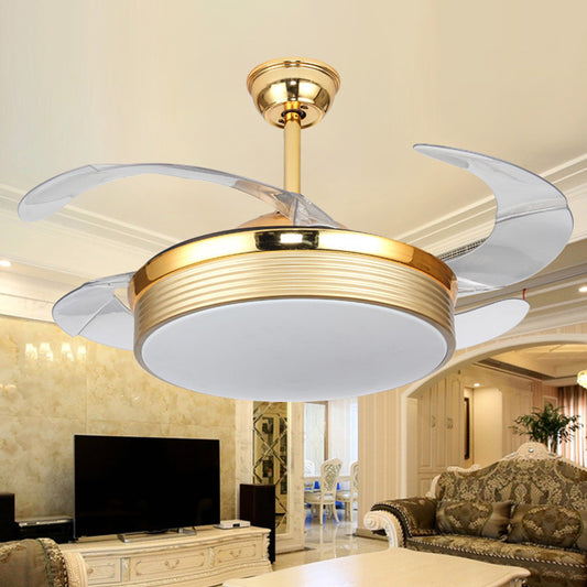 Nordic 20" Wide LED Ceiling Fan Light Gold Round Semi Flush Mount Lighting with Acrylic Shade, 4 Blades Gold Clearhalo 'Ceiling Fans with Lights' 'Ceiling Fans' 'Modern Ceiling Fans' 'Modern' Lighting' 1983260