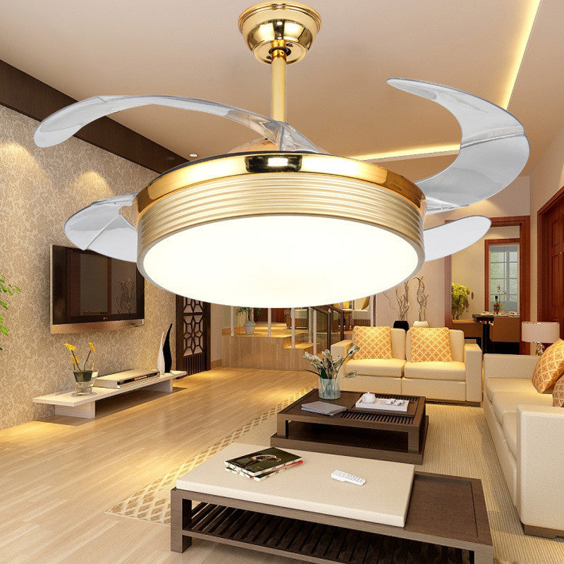 Nordic 20" Wide LED Ceiling Fan Light Gold Round Semi Flush Mount Lighting with Acrylic Shade, 4 Blades Clearhalo 'Ceiling Fans with Lights' 'Ceiling Fans' 'Modern Ceiling Fans' 'Modern' Lighting' 1983261