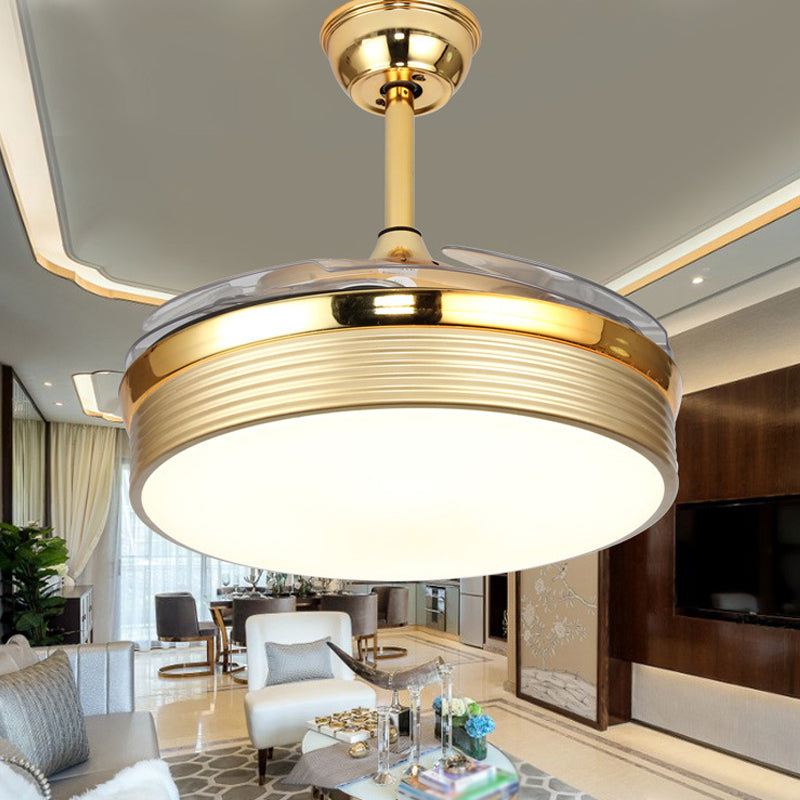 Nordic 20" Wide LED Ceiling Fan Light Gold Round Semi Flush Mount Lighting with Acrylic Shade, 4 Blades Clearhalo 'Ceiling Fans with Lights' 'Ceiling Fans' 'Modern Ceiling Fans' 'Modern' Lighting' 1983262