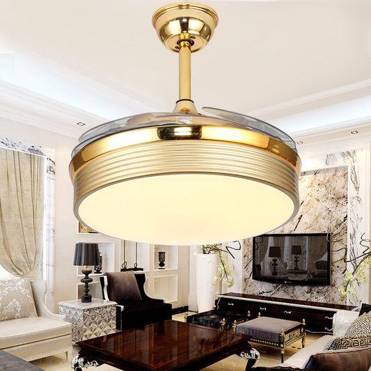 Nordic 20" Wide LED Ceiling Fan Light Gold Round Semi Flush Mount Lighting with Acrylic Shade, 4 Blades Clearhalo 'Ceiling Fans with Lights' 'Ceiling Fans' 'Modern Ceiling Fans' 'Modern' Lighting' 1983263