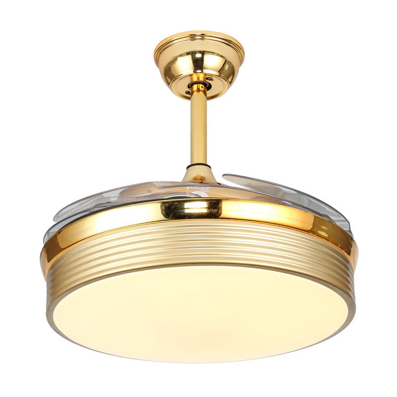Nordic 20" Wide LED Ceiling Fan Light Gold Round Semi Flush Mount Lighting with Acrylic Shade, 4 Blades Clearhalo 'Ceiling Fans with Lights' 'Ceiling Fans' 'Modern Ceiling Fans' 'Modern' Lighting' 1983264