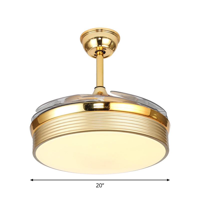 Nordic 20" Wide LED Ceiling Fan Light Gold Round Semi Flush Mount Lighting with Acrylic Shade, 4 Blades Clearhalo 'Ceiling Fans with Lights' 'Ceiling Fans' 'Modern Ceiling Fans' 'Modern' Lighting' 1983265