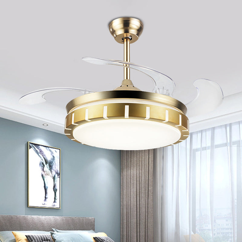 19" Wide Round Shade Hanging Fan Light Acrylic LED Bedroom Semi Flush with 4 Blades Clearhalo 'Ceiling Fans with Lights' 'Ceiling Fans' 'Modern Ceiling Fans' 'Modern' Lighting' 1983268
