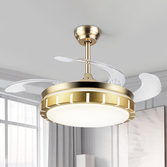 19" Wide Round Shade Hanging Fan Light Acrylic LED Bedroom Semi Flush with 4 Blades Clearhalo 'Ceiling Fans with Lights' 'Ceiling Fans' 'Modern Ceiling Fans' 'Modern' Lighting' 1983269