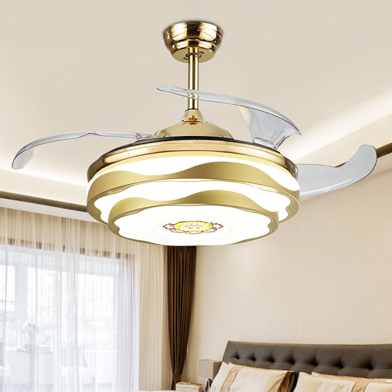 Acrylic Petal Semi Flush Mount Contemporary 19" Wide LED Pendant Fan Lamp Fixture in Gold, 4 Blades Clearhalo 'Ceiling Fans with Lights' 'Ceiling Fans' 'Modern Ceiling Fans' 'Modern' Lighting' 1983279