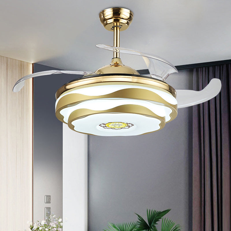 Acrylic Petal Semi Flush Mount Contemporary 19" Wide LED Pendant Fan Lamp Fixture in Gold, 4 Blades Clearhalo 'Ceiling Fans with Lights' 'Ceiling Fans' 'Modern Ceiling Fans' 'Modern' Lighting' 1983280