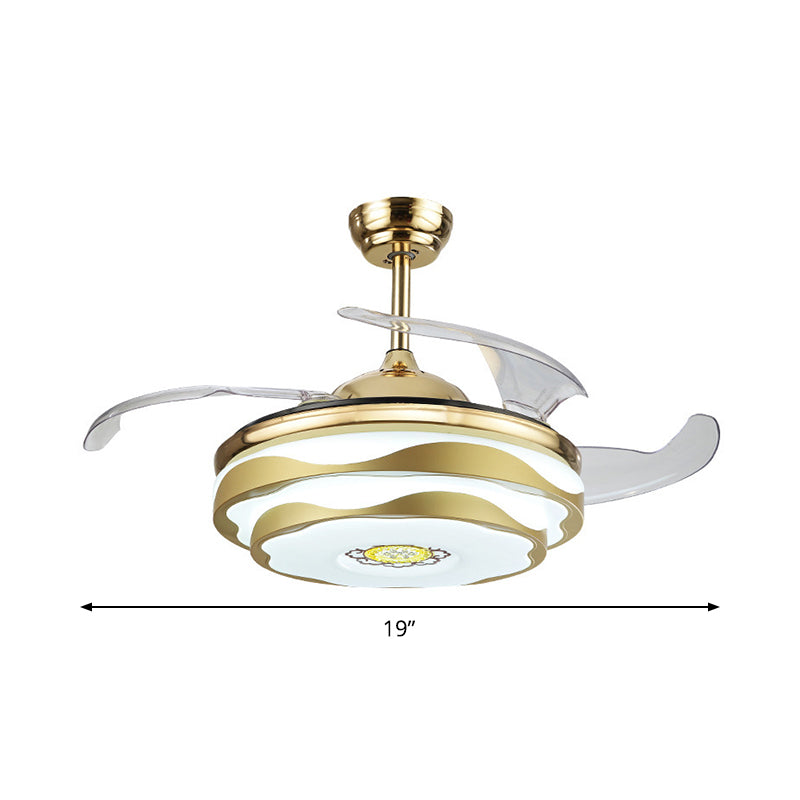 Acrylic Petal Semi Flush Mount Contemporary 19" Wide LED Pendant Fan Lamp Fixture in Gold, 4 Blades Clearhalo 'Ceiling Fans with Lights' 'Ceiling Fans' 'Modern Ceiling Fans' 'Modern' Lighting' 1983282