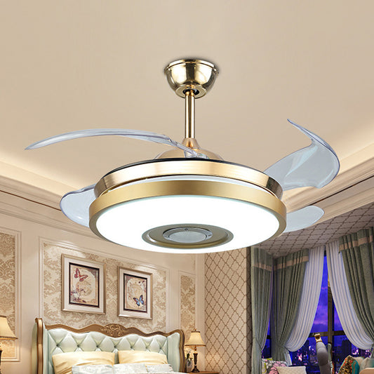 19" Wide Drum Living Room Hanging Fan Lamp Acrylic LED Simple Semi Flush Mount Ceiling Lamp with 4 Blades Gold Clearhalo 'Ceiling Fans with Lights' 'Ceiling Fans' 'Modern Ceiling Fans' 'Modern' Lighting' 1983283