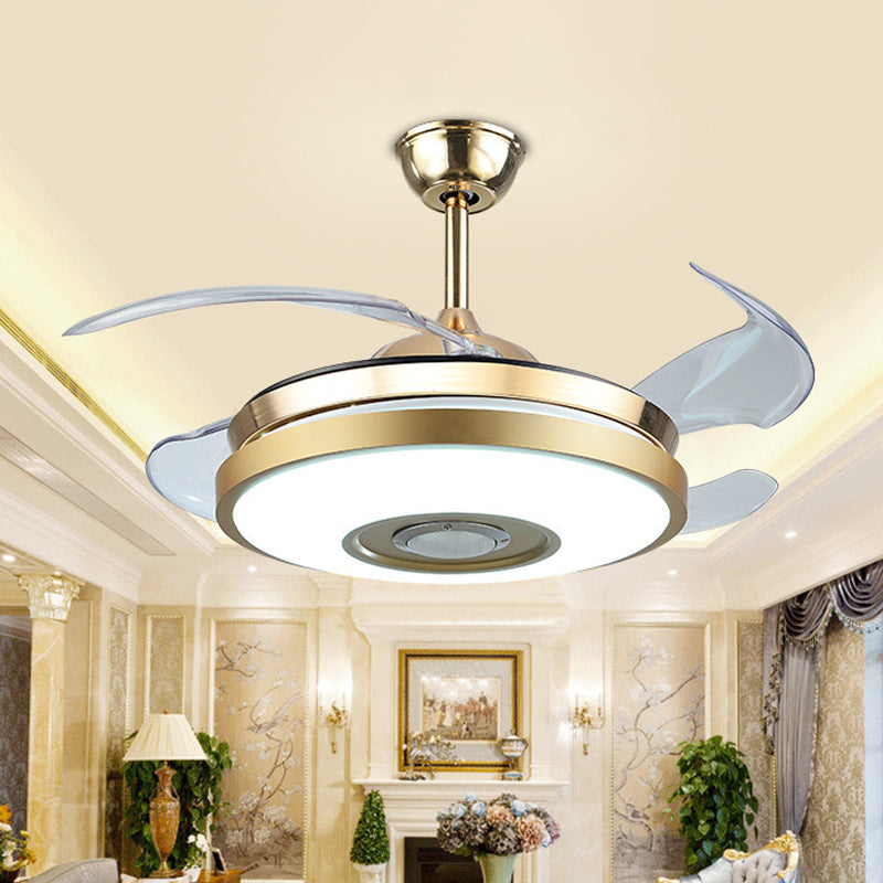 19" Wide Drum Living Room Hanging Fan Lamp Acrylic LED Simple Semi Flush Mount Ceiling Lamp with 4 Blades Clearhalo 'Ceiling Fans with Lights' 'Ceiling Fans' 'Modern Ceiling Fans' 'Modern' Lighting' 1983284