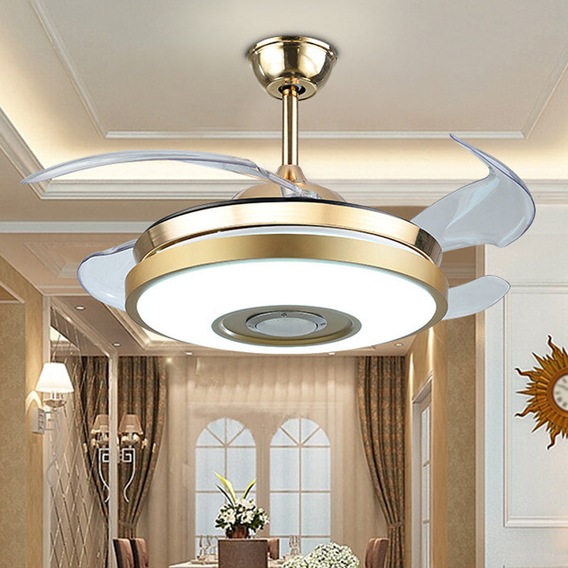 19" Wide Drum Living Room Hanging Fan Lamp Acrylic LED Simple Semi Flush Mount Ceiling Lamp with 4 Blades Clearhalo 'Ceiling Fans with Lights' 'Ceiling Fans' 'Modern Ceiling Fans' 'Modern' Lighting' 1983285