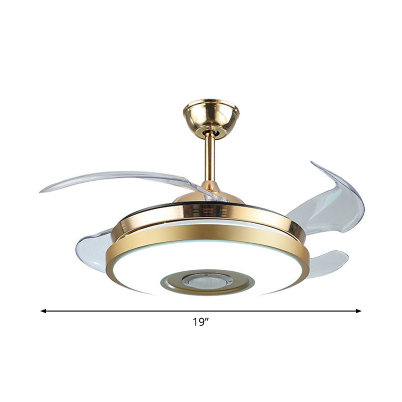 19" Wide Drum Living Room Hanging Fan Lamp Acrylic LED Simple Semi Flush Mount Ceiling Lamp with 4 Blades Clearhalo 'Ceiling Fans with Lights' 'Ceiling Fans' 'Modern Ceiling Fans' 'Modern' Lighting' 1983287