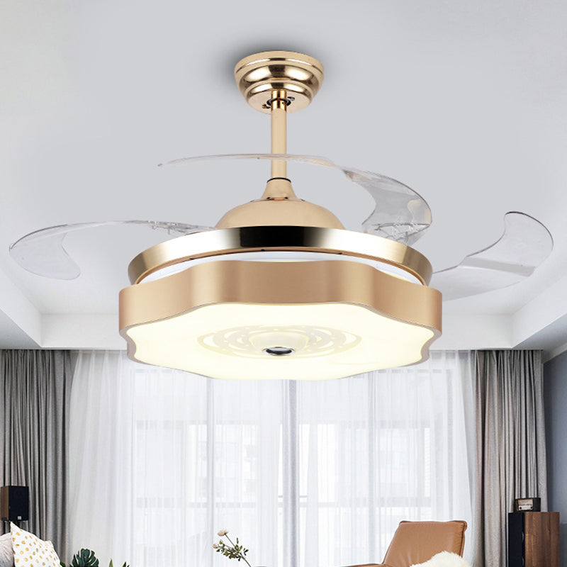 4-Blade LED Bedroom Pendant Fan Light Modern Gold Semi Mount Lighting with Petal Acrylic Shade, 19" Wide Gold Clearhalo 'Ceiling Fans with Lights' 'Ceiling Fans' 'Modern Ceiling Fans' 'Modern' Lighting' 1983298