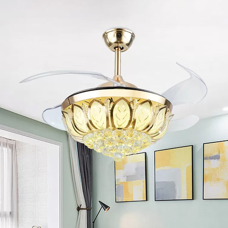 16" Wide Flower Semi Flush Mount Simple Crystal Orb Dining Room LED Hanging Fan Light with 4 Blades Clearhalo 'Ceiling Fans with Lights' 'Ceiling Fans' 'Modern Ceiling Fans' 'Modern' Lighting' 1983319